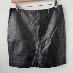 Esprit Asymmetric Front Zip Genuine Sheep Leather Skirt